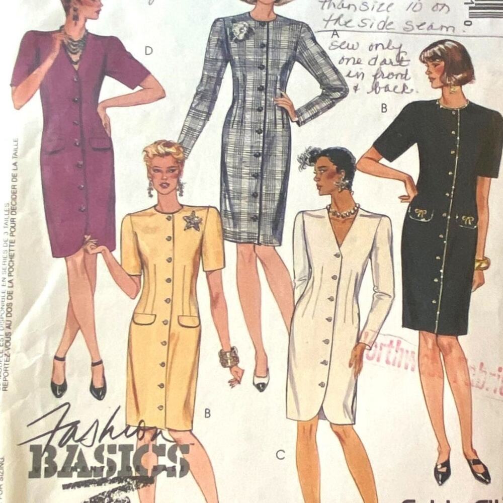McCalls 5187 Pattern Dress Miss 6-10 Vintage Fitted Full Button Up Front Pockets